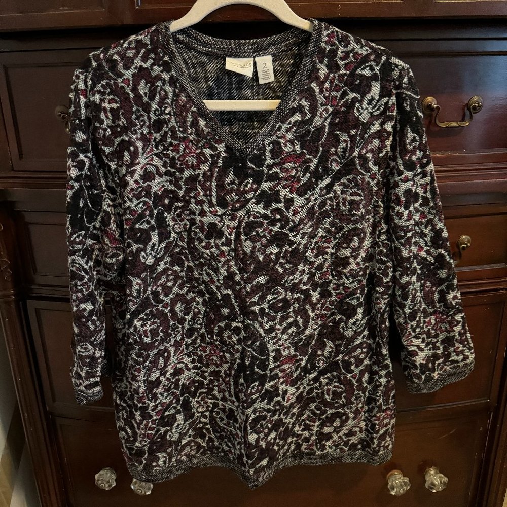 Chico's Weekends Paisley Print V-Neck Top - Size 2 (Large)